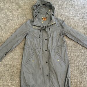 Tori Burch, size 6 rain jacket, navy and white checkered print